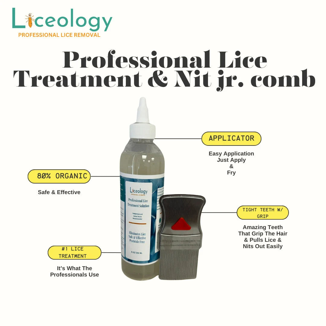 LICEOLOGY'S PROFESSIONAL LICE TREATMENT SOLUTION Plus Nit Jr. Comb (10-15 )TREATMENTS IN 1 BOTTLE